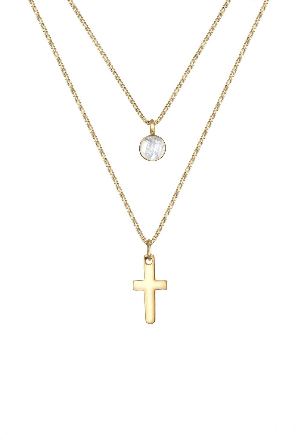 Elli Elli Halsketting Dames Kruis Laagje Maansteen Geo - 925 Sterling Zilver Verguld