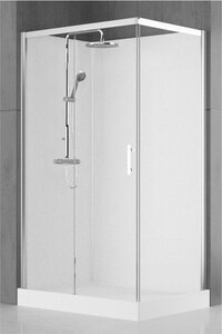 Nemo Spring Vidrio douchecabine links 1200x900mm met schuifdeur en vaste wanden in veiligheidsglas verstelbare hand en regendouche gladde flexibel thermostatische douchekraan VMV2P290ST-1B