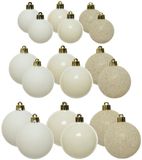 Decoris boules de Noël - 60x - 4,5 et 6 cm - plastique - blanc laine