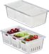 Relaxdays koelkast organizer, set van 2, stapelbaar, bakjes, transparant-wit