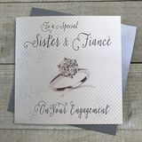 Witte White Cotton Cards BD75 "To A Special Sister and Fiancé On Your Engagement" Handgemaakte Engagement Card