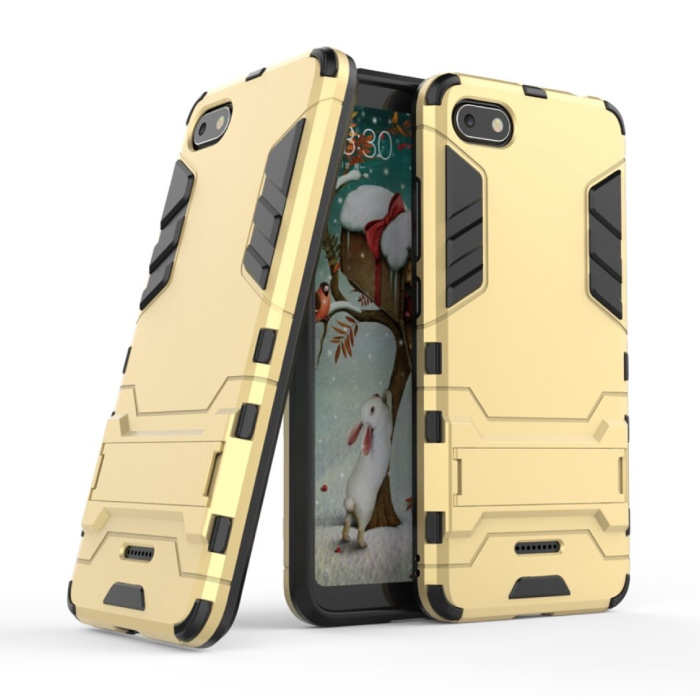 HATOLY iPhone 7 Plus - Robotic Armor Case Cover Cas TPU Hoesje Goud + Kickstand