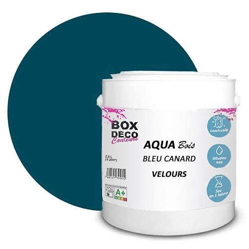 BOX DECO COULEURS Houten meubels in fluweel-look aqua hout, 2,5 l, 25 m², eendenblauw