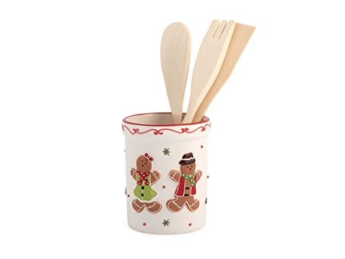 H+H Porta mestoli gingerbread in ceramica con 3 mestoli in legno - 8003512753411
