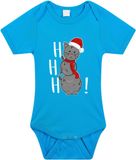 Bellatio Decorations Kerst baby rompertje - blauw - sneeuwpop kat- hohoho - Kerst cadeau 56
