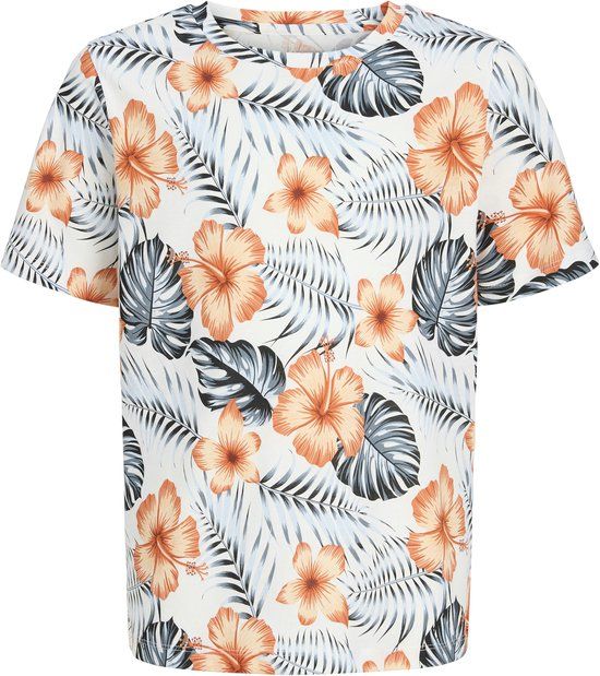 JJ REBEL JUNIOR JACK&JONES - JREBRUSSEL FLOWER AOP SS TEE JNR - Jongens - T-shirts - Maat 176 - Katoen - Cloud Dancer