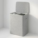 MAZAZU Panier à linge 2 compartiments avec couvercle - Trieur de linge pliable 100L - Sacs à linge - Gris clair