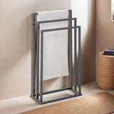 IDIMEX Kuno Handdoekhouder op standaard, kledingrek voor kleding en badkamer, met 3 niveaus om te drogen op verschillende hoogtes, metalen frame, grijs gelakt