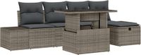 vidaXL Tuinbank Set 6-delig Poly Rattan Grijs