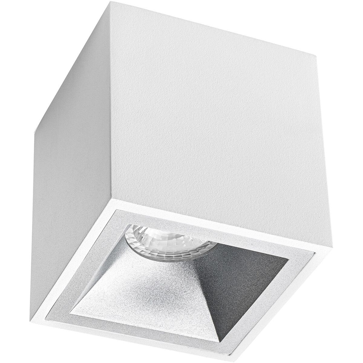 BES LED Opbouwspot GU10 Pragmi Cliron Pro - Vierkant - Mat Wit/Zilver - Aluminium - 95mm