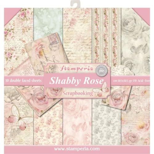 STAMPERIA SBBL12 papierblok 10 vellen dubbelzijdig shabby rozen, papier, meerkleurig, 30 x 30
