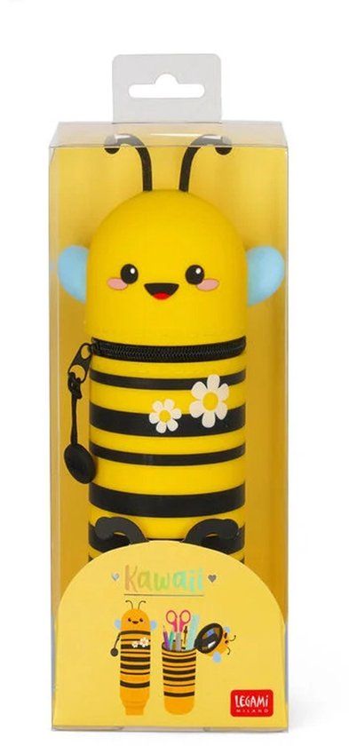 LEGAMI - 2-in-1 etui van zachte siliconen – Kawaii, penhouder, siliconen ritssluiting, pennenzak, potloden, markers, H 18,5 cm, BEE