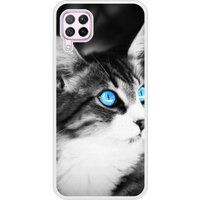 P40 Lite Chat yeux bleu bedrukt siliconen hoesje