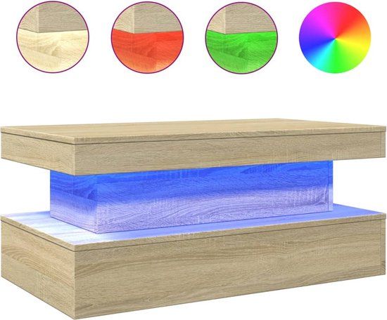 vidaXL Salontafel met LED-verlichting 90x50x40 cm sonoma eikenkleurig