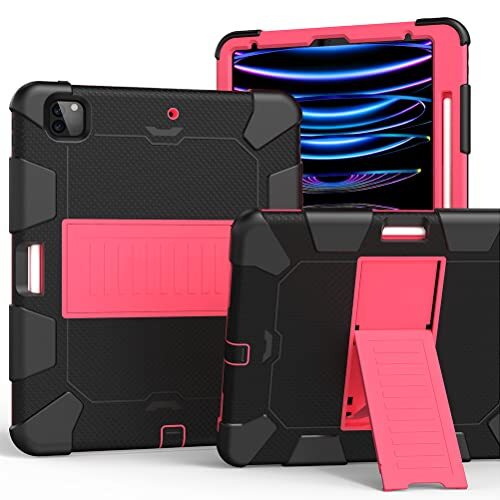 JOYLYJOME Compatibel met iPad 11 inch tablet beschermhoes, siliconen PC twee kleuren standaard tablet beschermhoes, zwart & magenta