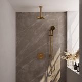 Brauer Gold Edition Thermostatische Regendoucheset Inbouw - Hoofddouche 20 cm - 3 Weg - Handdouche Rond 3 Standen - Doucheslang - Geintegreerde Glijstang - Geborsteld Goud