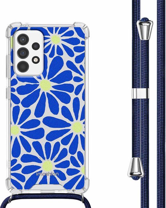 iMoshion Hoesje Samsung Galaxy A53 - Cobalt Blue Flowers Connect - Met Koord