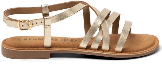 Lazamani Zuza Strappy Sandals Dames Platte Sandalen Leer Goudkleurig Maat 36 Lente/Zomer 2026