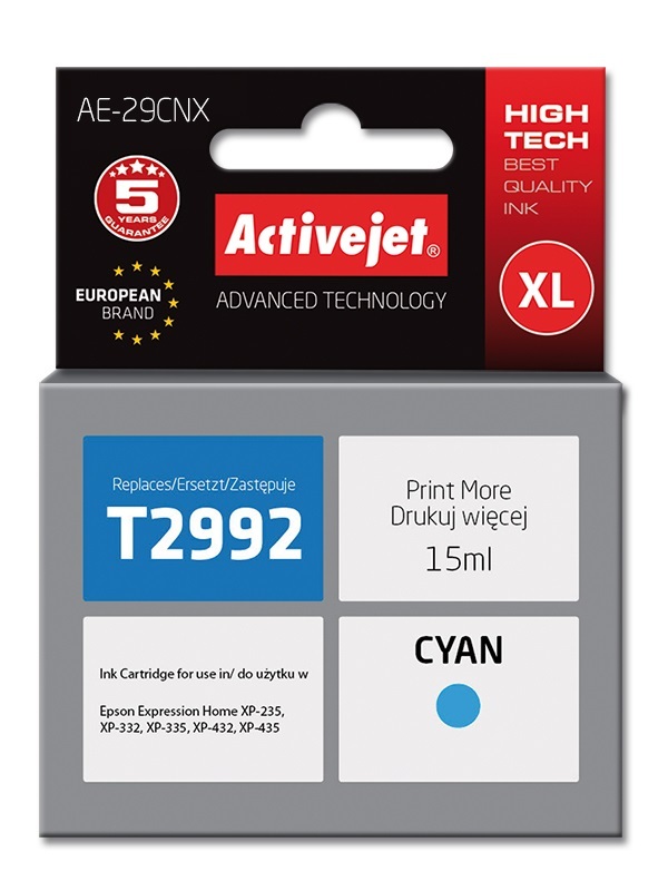 ActiveJet AE-29CNX inkt (vervanging van Epson 29XL T2992; Supreme; 15 ml; blauw) single pack / cyaan