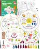 Azenera Borduurpakket voor beginners - Leer 33 steken, eenvoudige patronen met video's voor volwassenen en kinderen (13+) | Inclusief draden, hoepel, 4 stofontwerpen, gereedschap (AZA100)