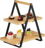 Merkloos Relaxdays etagère - 2 laags - 33x34x19 cm - bamboe - metaal