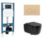 QeramiQ Dely Swirl Toiletset - inbouwreservoir Qeramiq Flush - slim zitting - kunststof beige bedieningsplaat - ronde knoppen - mat zwart