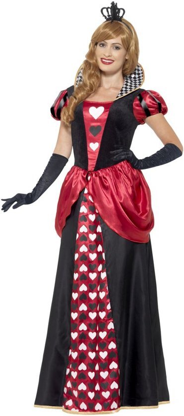 Smiffys Queen of Hearts jurk - Hartenkoningin lange jurk met harten - maat 44-46