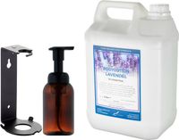 Claudius Cosmetics B.V. Claudius Zeepdispenser 300 ml amber bruin hervulbaar + 5 liter Bodylotion Lavendel navulling (inclusief beugel)