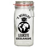 Bellatio Decorations Cadeau voorraadpot/snoeppot - geslaagd - glas - 12 x 7 cm - 1,5L - afgestudeerd