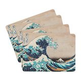 Salvam Tafelkleed Hokusai – Set van 4 afzonderlijke tafelkleden, decoratief, stijf, hittebestendig, krasbestendig
