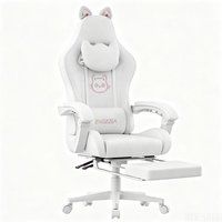 Gamingstoel met kattenoren, bureaustoel met ergonomische voetsteun, massagefunctie voor de onderrug, verstelbare rugleuning (90-135°), wit