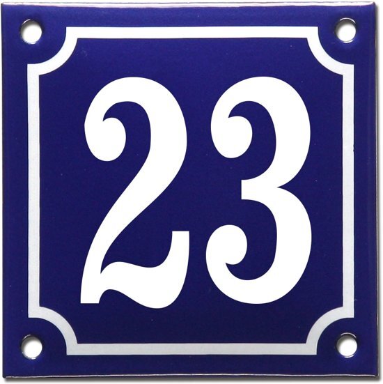 EmailleDesignÂ® Emaille huisnummer blauw/wit nr. 23