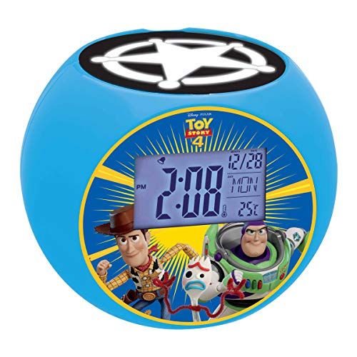 Lexibook Disney Toy Story Woody & Buzz Wekkerradio met projector, Geluidseffecten, Blauw, RL975TS