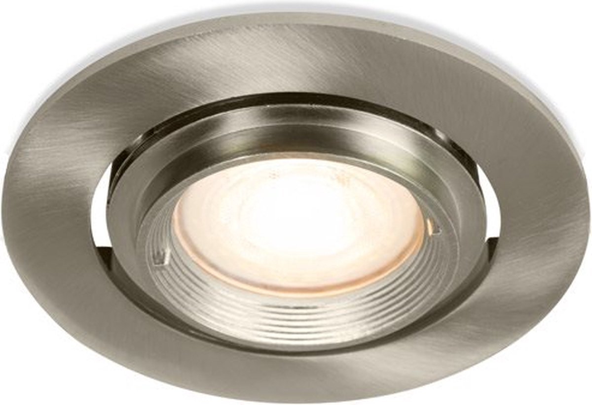 Philips LED inbouwspot | Zoran -Rond RVS Look -Koel Wit -Dimbaar -4.9W -Philips LED