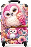 NoBoringSuitcases.com Kinderkoffer Meisje Trolley Roze Uilen Bloemen XL Hardcase 67cm