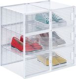 Merkloos Relaxdays schoenenbox, set van 6, stapelbaar, kunststof, tot schoenmaat 45, opvouwbaar, ventilatiegaatjes, transparant