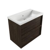Saniclass Holz Frame Badkamermeubelset - 80x45x63.5cm - Bari keramische wastafel wit - 1 wasbak - zonder kraangat - 2 lades - mat eiken charcoal (hout) SW1578589/SW24926