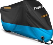 Favoto Verbeterde versie Motorhoes Waterdichte Motorhoes Buiten Motor Garage Scooterhoes Winterbestendig met 2 Riemgespen Zwart-Blauw XXL 245cmx105cmx125cm