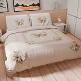 PETTI Artigiani Italiani - Dekbedovertrek voor tweepersoonsbed 250 x 200 cm, dekbedovertrek microvezel met digitale print + 2 kussenslopen 50 x 80 cm - Made in Italy - beige strik