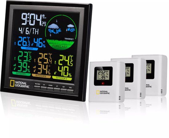 Bresser National Geographic Weerstation - Incl. 3 Sensoren - Met Kleurendisplay