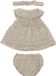 Miniland ML Poppen: KLEDING SET GEBREID linnenkleur meisje 32cm, 3-delig, jurk, broek en haarband, eco en gerecycled, op kledinghanger, 3+