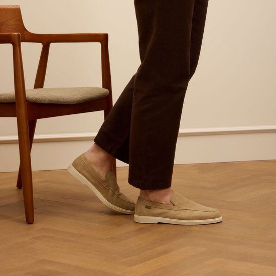 Manfield Beige Suède Loafers Heren Maat 40