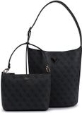 GUESS schoudertas Meridian II Bucket Bag Coal Logo donkergrijs