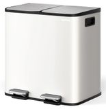 Poubelle de cuisine - Poubelle à pédale avec 2 compartiments - Séparation des déchets 2x15 litres - Fermeture souple - Inox - Rectangulaire - Blanc