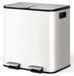 Poubelle de cuisine - Poubelle à pédale avec 2 compartiments - Séparation des déchets 2x15 litres - Fermeture souple - Inox - Rectangulaire - Blanc