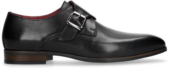 Manfield - Heren - Zwarte leren gespschoenen - Maat 42