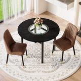 STILVORA Eettafelset 100 Cm - Ronde Tafel Met 2 Stoelen En Glasinzet - Voor Eetkamer En Woonkamer - MDF Metaal - Bruin Zwart