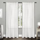 Exclusieve Home Curtains een paar raamgordijnen met stangtas, kwasten, gestructureerd, doorzichtig, omrand, met kwastapplicatie (EH8075-01 2-84R).