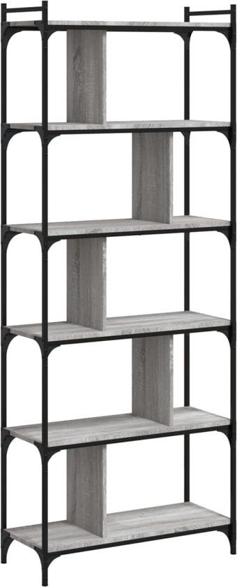 vidaXL Boekenkast - 6 laags - 76x32x192 cm - bewerkt hout - grijs sonoma