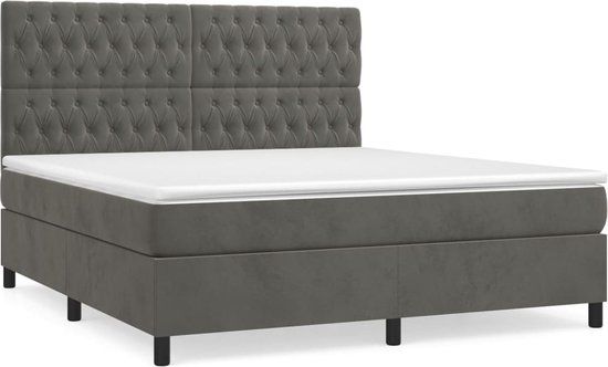 vidaXL Boxspring met matras - fluweel - donkergrijs - 180x200 cm
